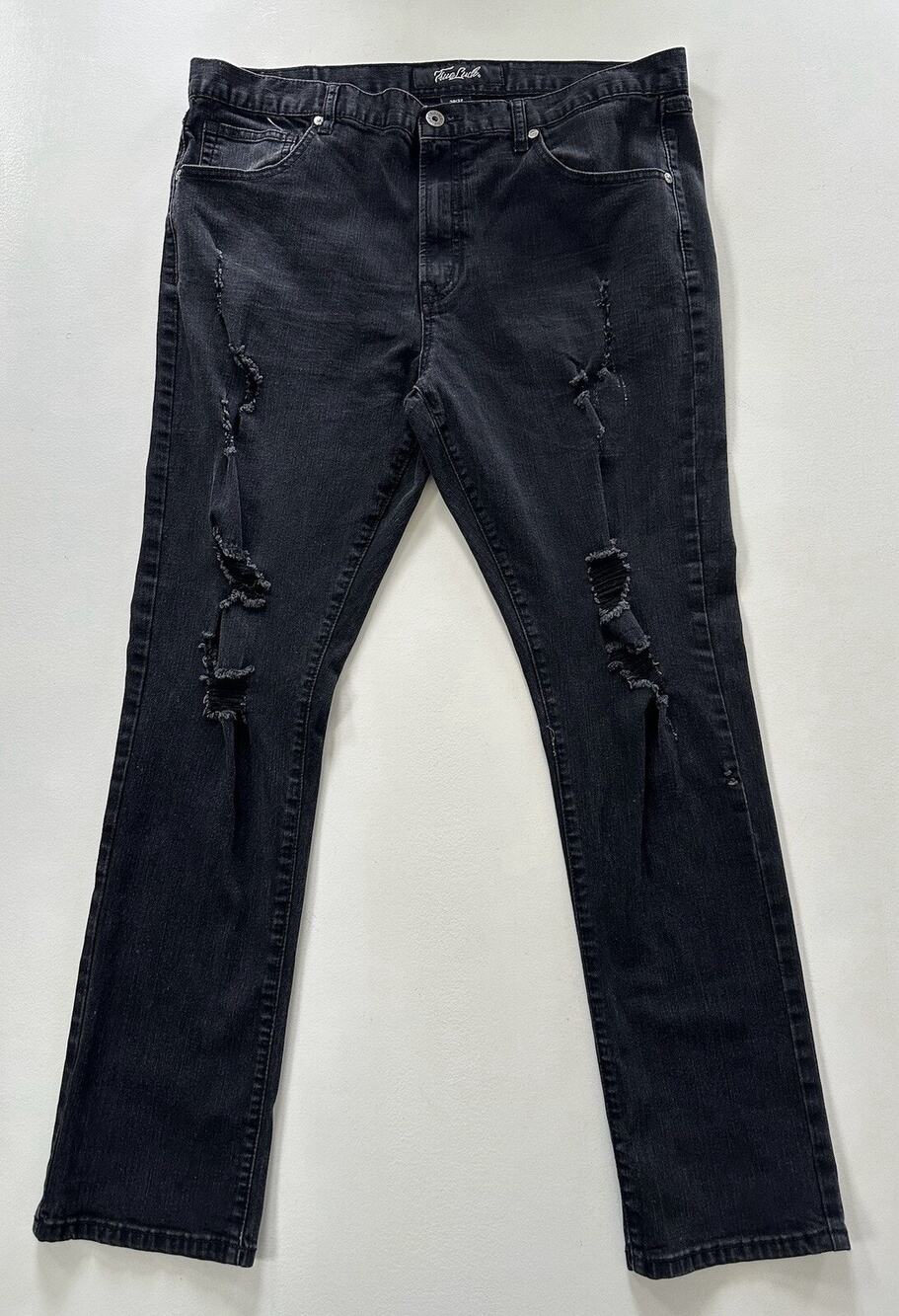 True Luck Black Distressed Denim Jeans Mens 38x32 Western Cowboys